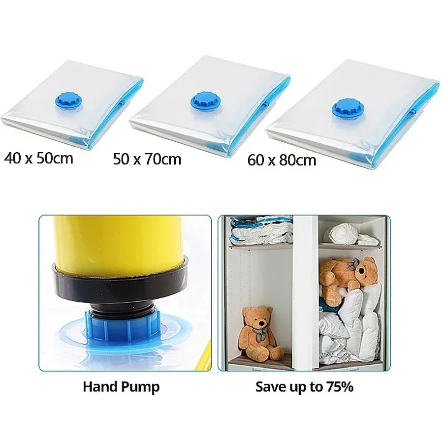 5PCS Vacuum Storage Bags Travel Compression Package Compressed Closet Home Organizer for Pillows Clothes Bedding Foldable Seal 6