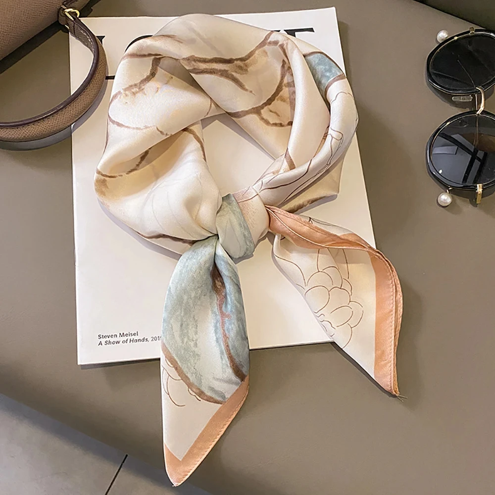 2024 New Fashion Square Imitation Silk Scarf Black And White Striped Head Wrap For Women Multifunction Silk Feeling Neckerchief 6