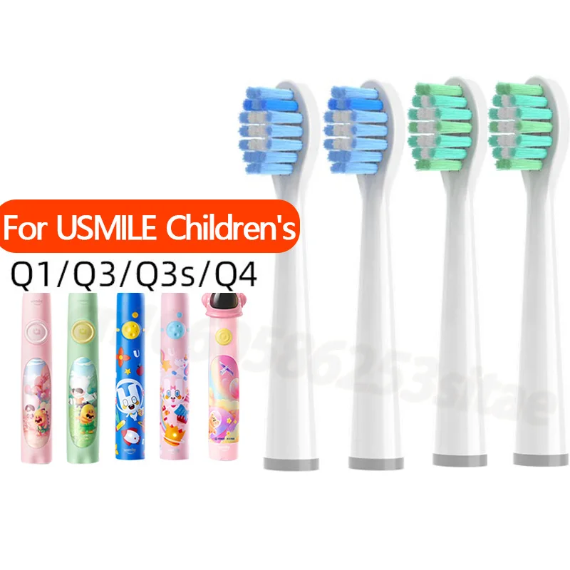 ирригатор usmile soft care cy1 зелёный 4PCS Usmile Children's Electric Toothbrush Q1/Q3/Q3S/Q4 Replacement Toothbrush Heads Soft Bristles Care Teeth DuPont Brush Heads