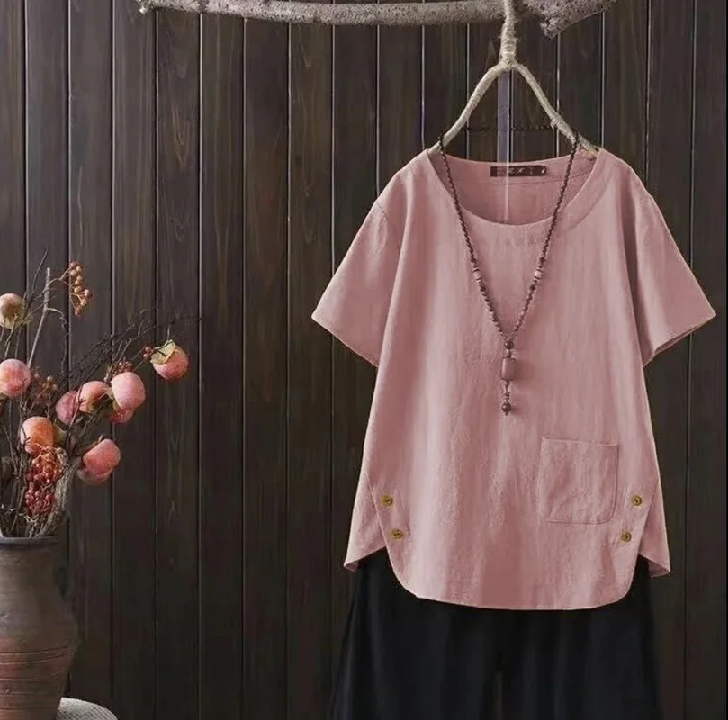 Woman Tshirts Summer New Large Size Casual Solid Color Loose Short Sleeve T-shirt Ropa Mujer Camisetas 6