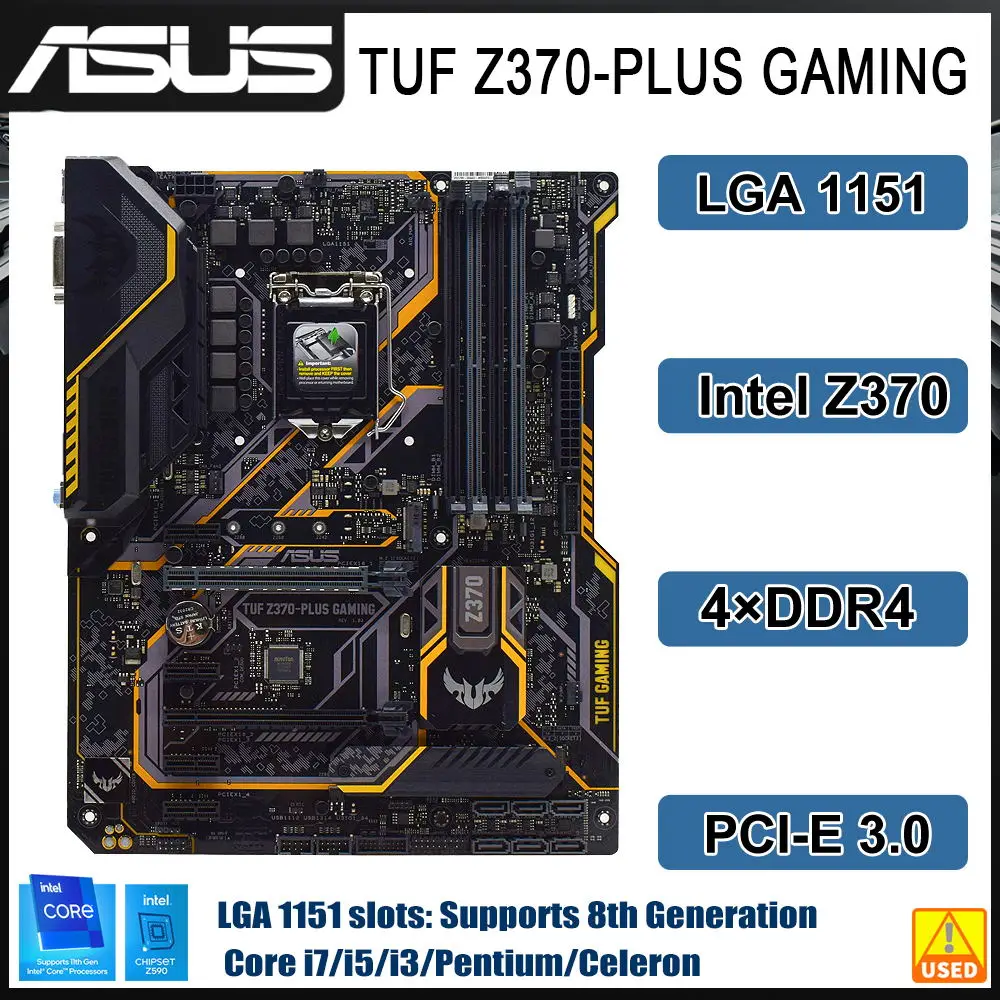 LGA 1151 Motherboard ASUS TUF Z370-PLUS GAMING Intel Z370 Motherboard  4×DDR4 64GB HDMI PCI-E 3.0 2×M.2 USB3.1 ATX For 8 Gen Core - AliExpress