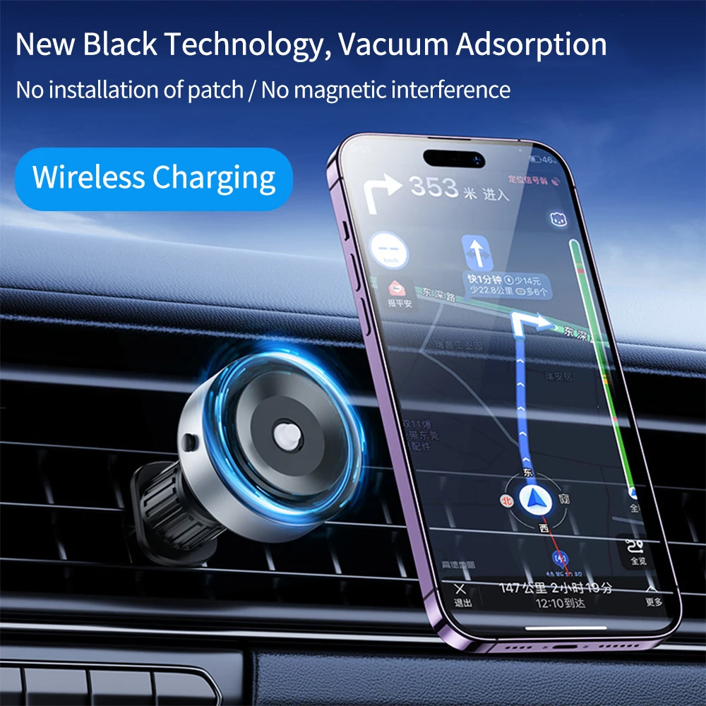 Vacuum Suction Car Phone Holder QI Wireless Car Charger for iPhone Xiaomi Fast Charging Air Vent GPS Phone Stand Easy Install