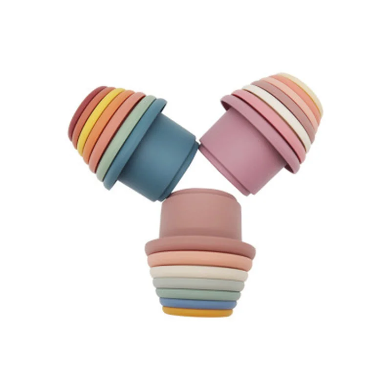 Baby Silicone Hourglass Stacking Cup Montessori Educational Toy Intelligence Gift Toys Stacking Ring Tower Toy Infant Bath Play cup stacking toys