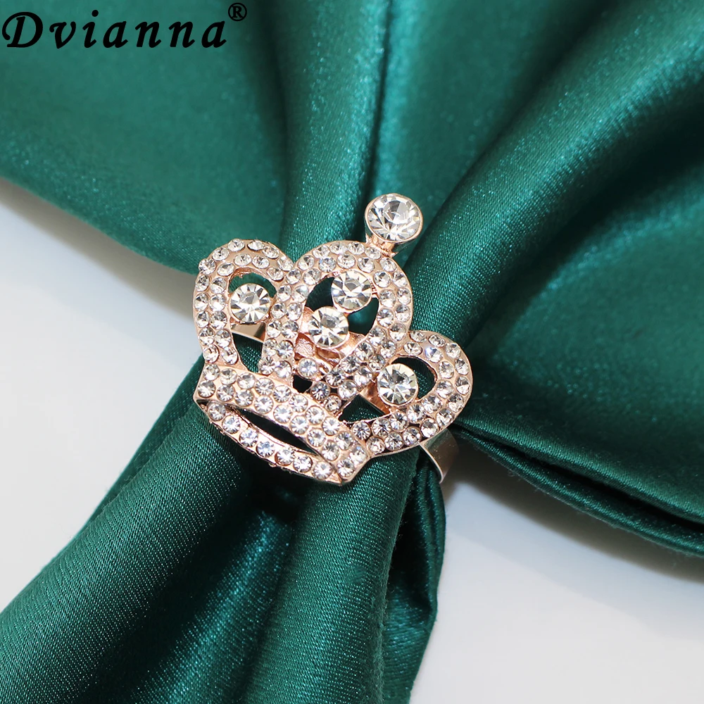 24Pcs Rose Gold Napkin Rings Rhinestone Crown Napkin Holder