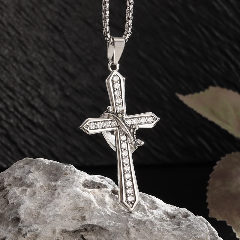 

Simple Zircon Cross Pendant Necklace Men Women Amulet Fashion Jewelry Accessories