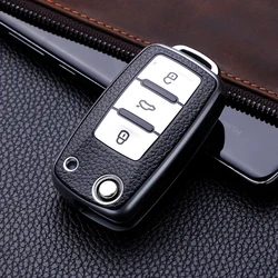 Premium TPU Leather Car Key Cover - Full Protection Shell Bag (Silver)