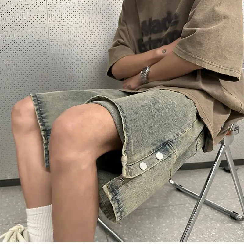 M-5XL Old Style Denim Shorts Fashion Retro Denim Shorts Streetwear Hip Hop Loose Straight Jeans Shorts Men Women