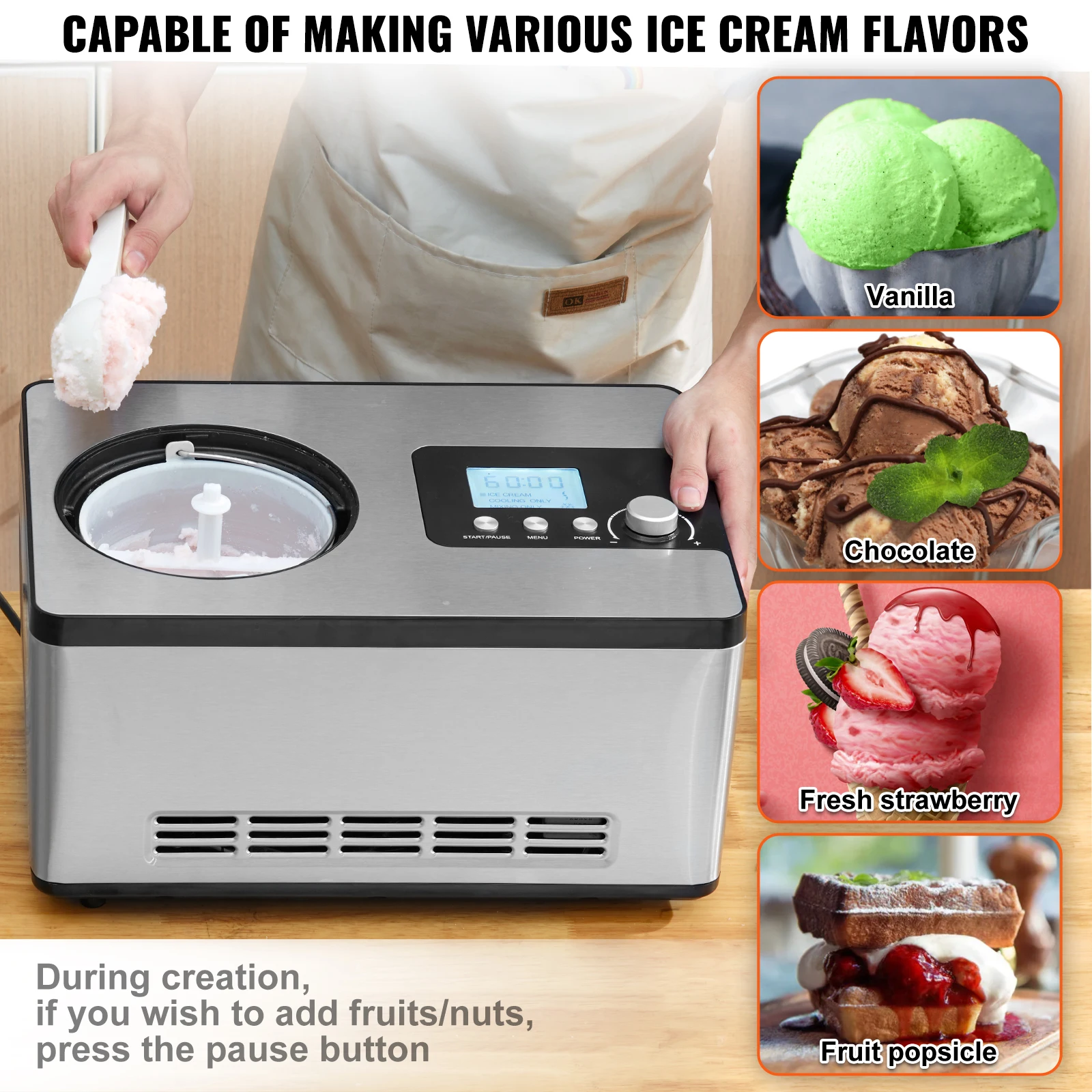 SucceBuy 2-Quart Automatic Ice Cream Maker with Built-In Compressor – No Pre-Freezing, Frozen Yogurt & Sorbet Machine 5