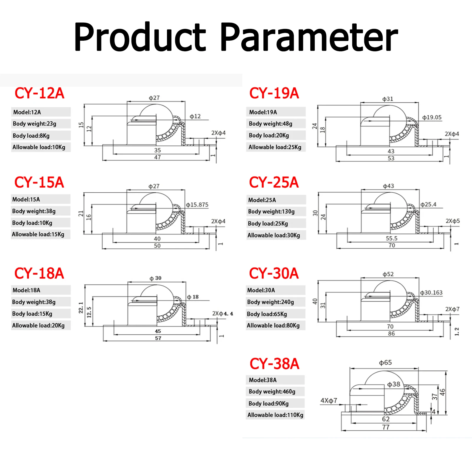 1-10pcs CY-12A/15A/18A/19A/25A/30A/38A Roller Ball Transfer Bearing Caster Round Durable Wheel Caster Omni Ball Transfer Unit