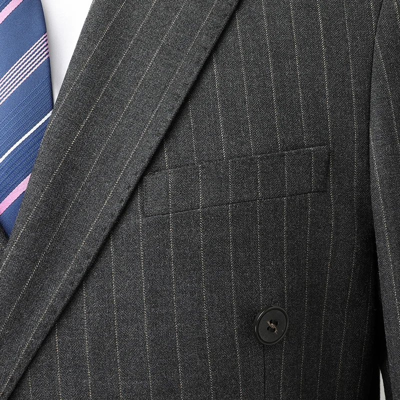 Men's Double-Breasted Striped Suit And Trousers Two-Piece Set Fashionable Handsome Business Casual Boutique M-6XL formal suit business men clothing