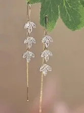  Korean Fashion Long Tassel Earrings for Women Elegant Women's Party Leaf Zircon Drop Earring Birthday Gifts Pendientes Mujer 