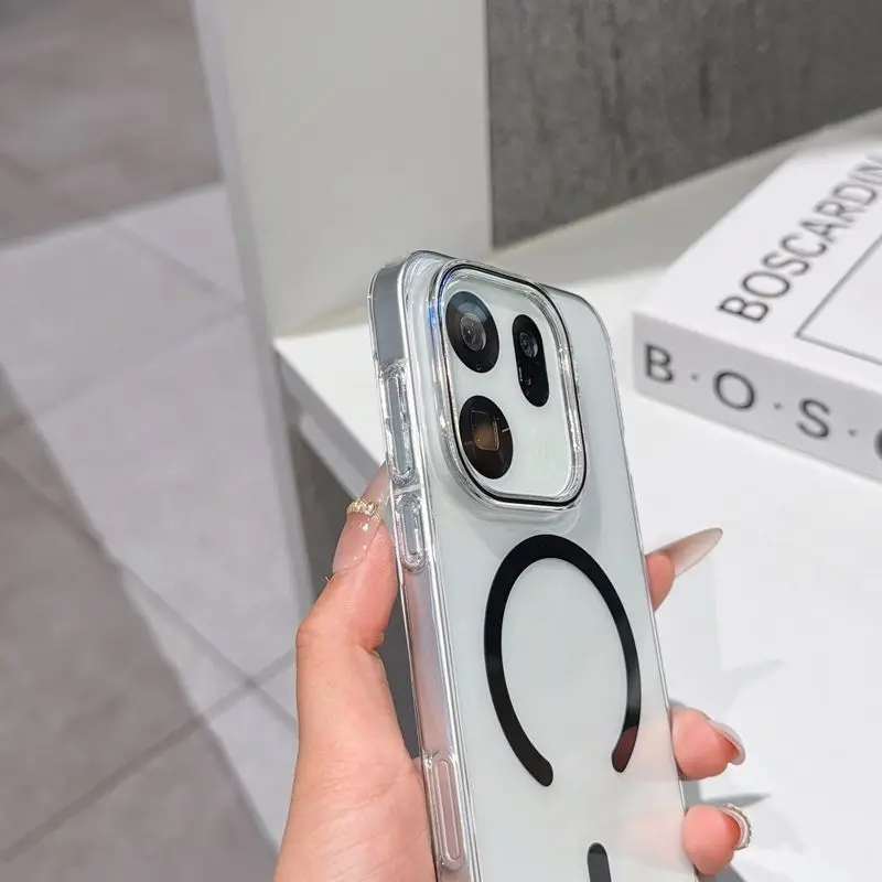 HD Transparent Magnetic Slim Back Cover with Wireless Charging Compatibility and Bumper Protection