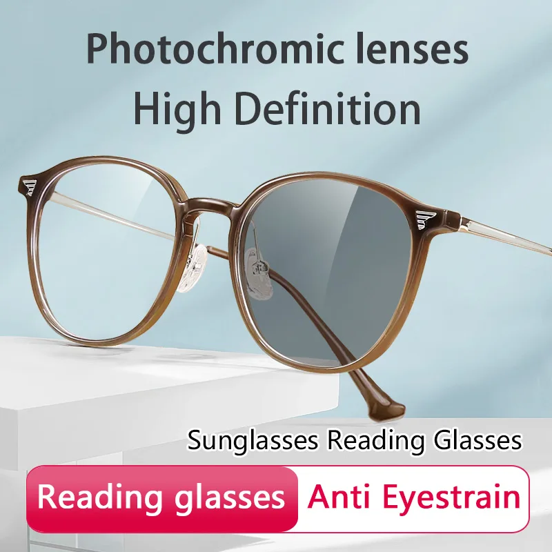 

Photochromic Reading Glasses Women Aluminum Arm TR90 Frame Elegant Comfortable Readers Tinted Eyeglass Reading Sunglasses
