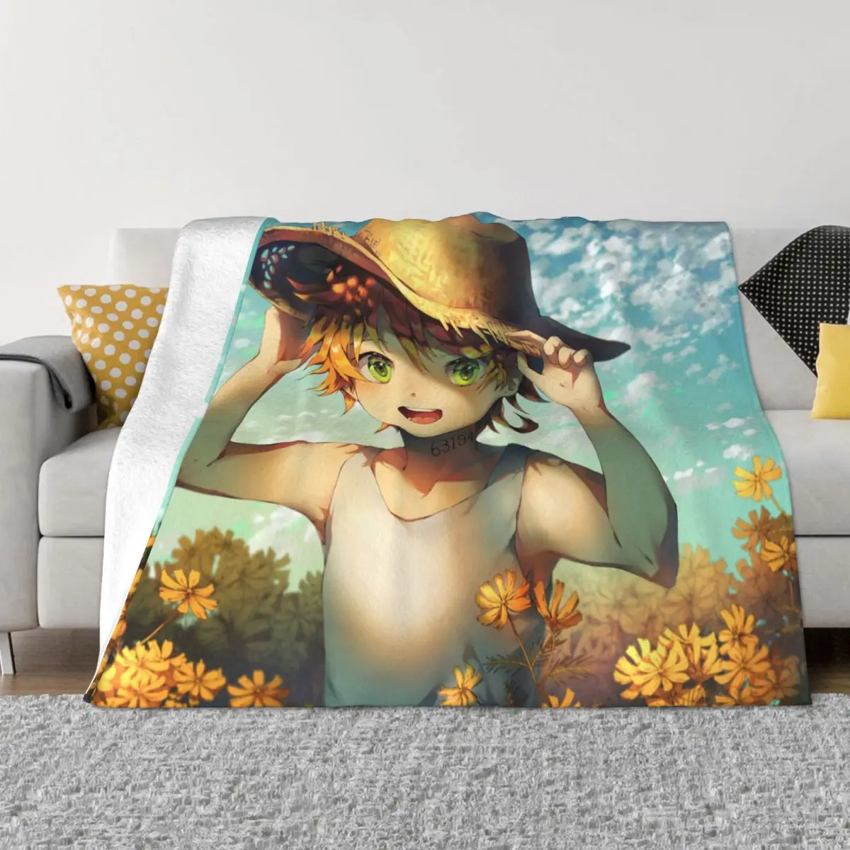 

Emma The Promised Neverland Knitted Blanket Fleece Anime Yakusoku no Neverland Soft Throw Blankets for Bedroom Sofa Bedspread