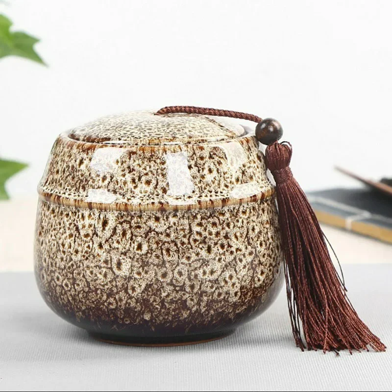 Tea Storage Ceramic Jar with Lid Coffee Tea Can for Loose Moisture-Proof Hermetic Pot Mini Blue and White Porcelain Ornament
