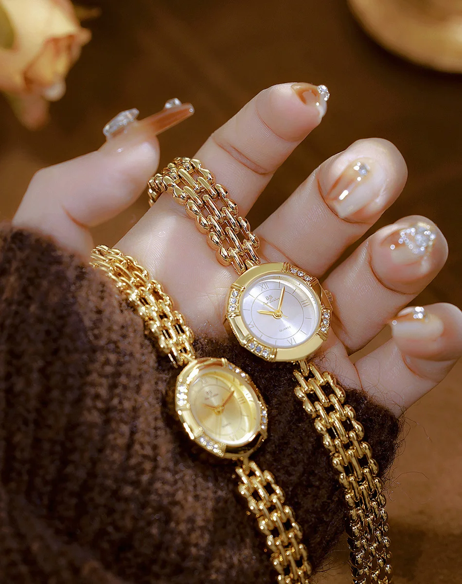 Frauen Uhr Vintage Gold Römische Ziffer Achteck Uhr Mode Luxus Quarz Damen Kleid Uhren Strass Armband Uhr Geschenk – Detail 15