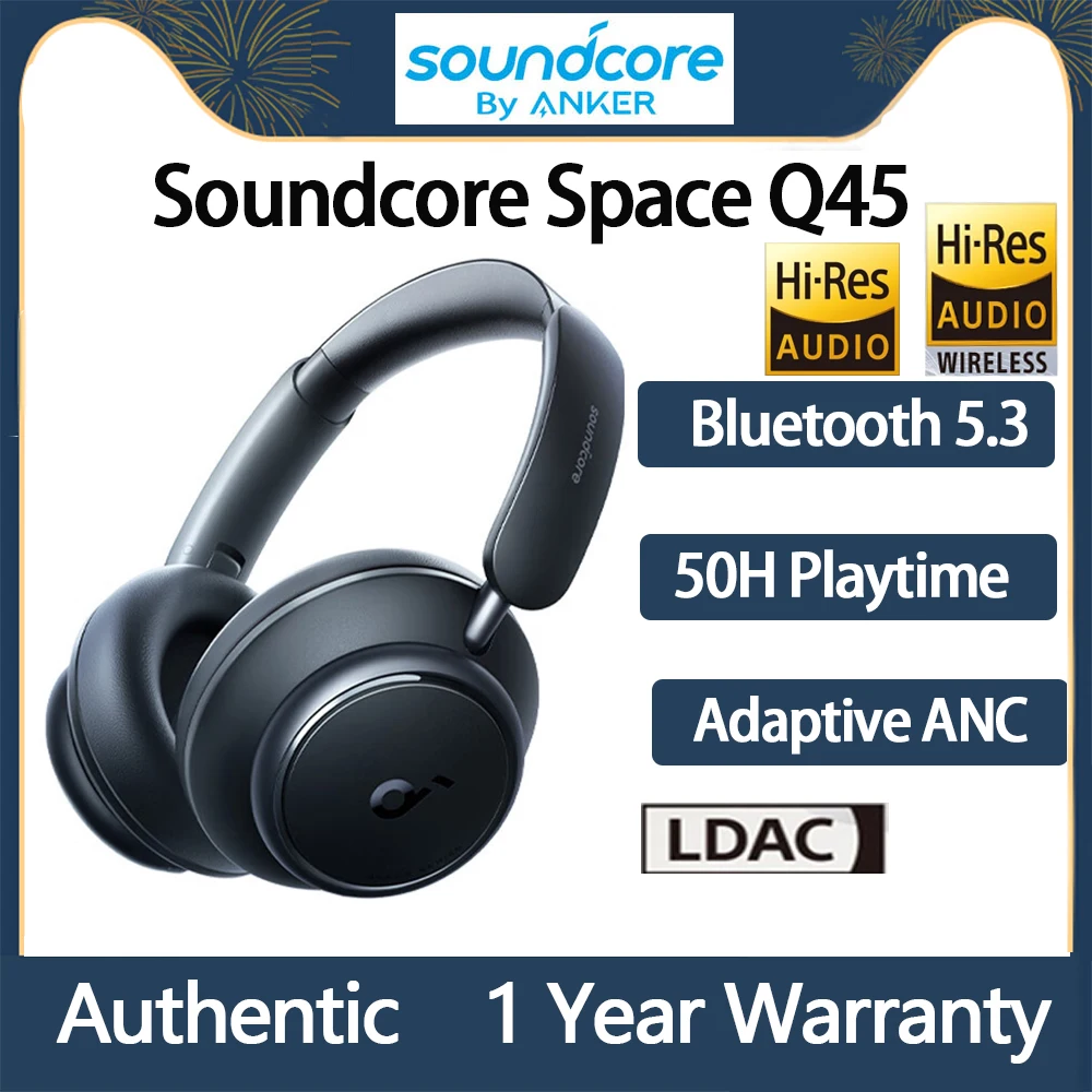 Original  Anker Soundcore Space Q45 Wireless Bluetooth Headphones ANC Active Noise Cancellation LDAC HiRes Headset with Mic