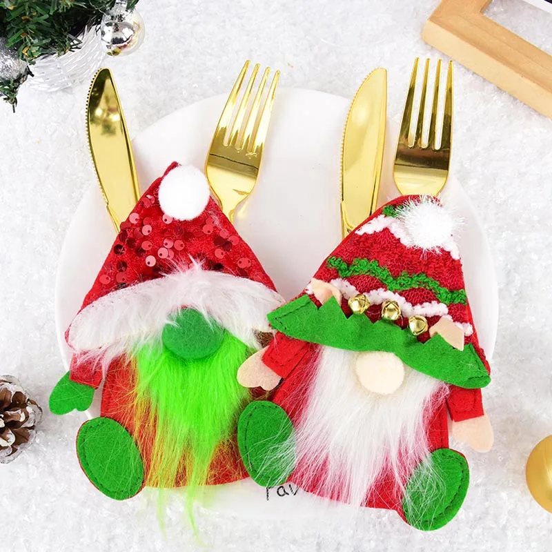 

2pc Christmas Knife Fork Holder Santa Claus Cutlery Knife Fork Cover Bag Tableware Merry Xmas Party Decor For Home New Year Noel