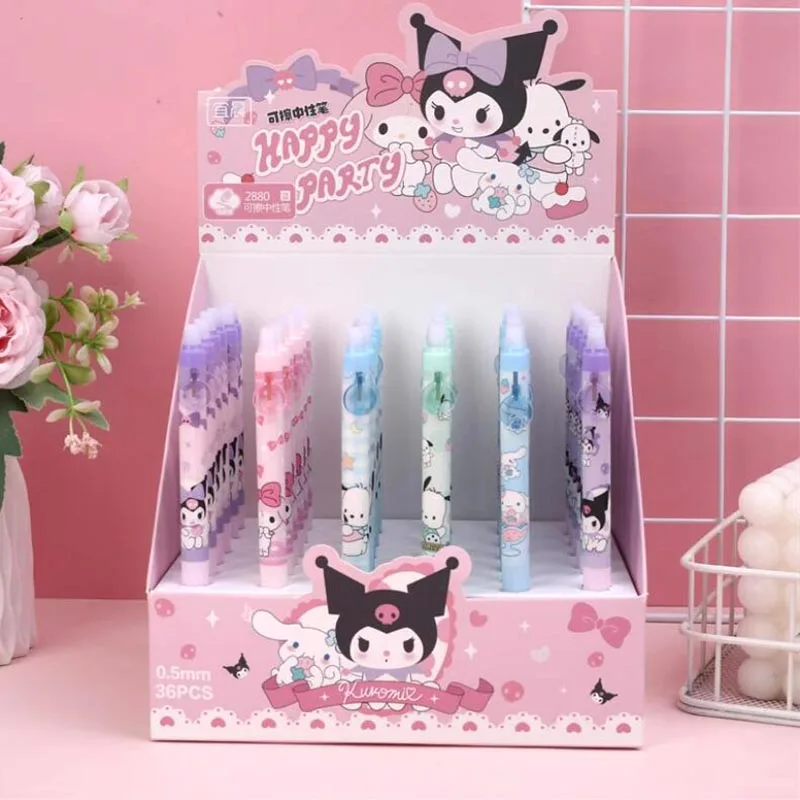 

36pcs/ лот Kawaii Sanrio Erasable гель Пен мило 0,5 мм синие чернила нейтральные ручки рекламные подарки офис школьные принадлежности