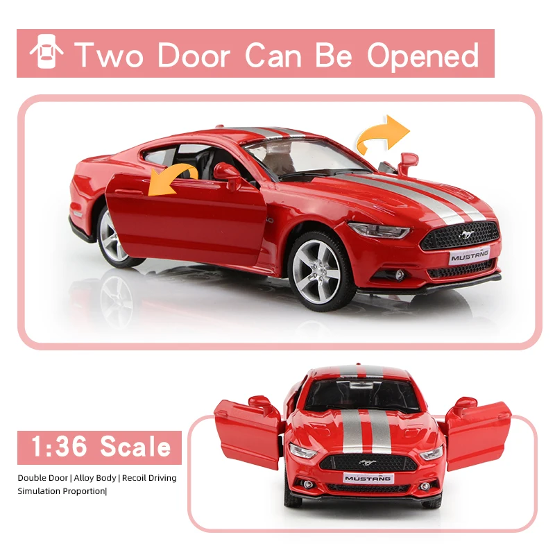 Ford Mustang GT 2015 Model Car Diecast Metal Scale 1:36 Opening Doors RED 