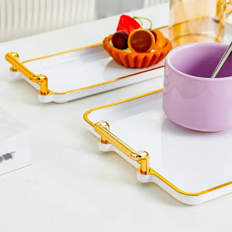 Nordic Serving Tray with Handles Cosmetic Makeup Perfume Display Jewelry Tray for Kitchen Dresser Toilet Bedroom Home 6