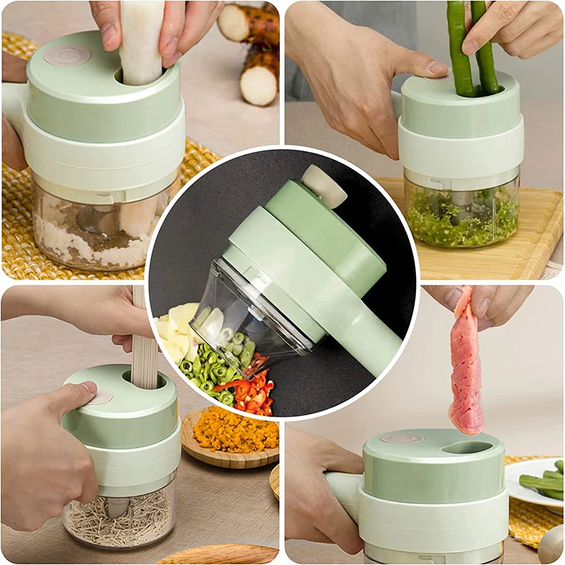 Handheld Durable Multifunctional Electric Vegetable Cutter Set Chili Crusher Vegetables Ginger Masher Machine Kitchen Tool, Size: 18.5, Green