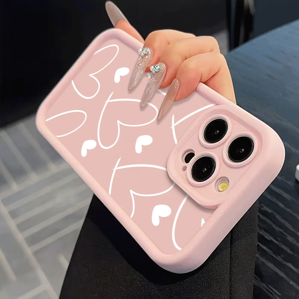 Cute Pink Love Heart Phone Cases For iPhone 18 17 Air 16 16E 15 14 13 12 11 Pro Max Camera Lens Protection Shockproof TPU Covers