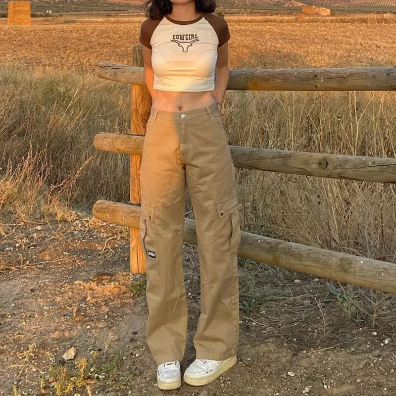 Casual Loose E-girl Jeans Pants Big Pocket Boyfriend Overalls High Waist Drape Wide-leg Pants 90's Ladies Mom Pants Streetwear