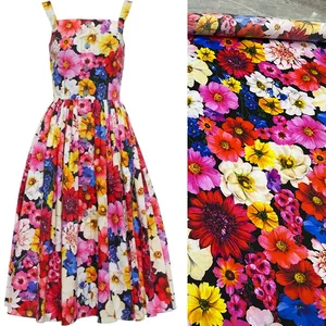 Brand Fashion Design Polyester Satin Fabric Natural Poplin Cotton Flower Printed Fabrics Cloth for Dress Per Meter Diy Sewing