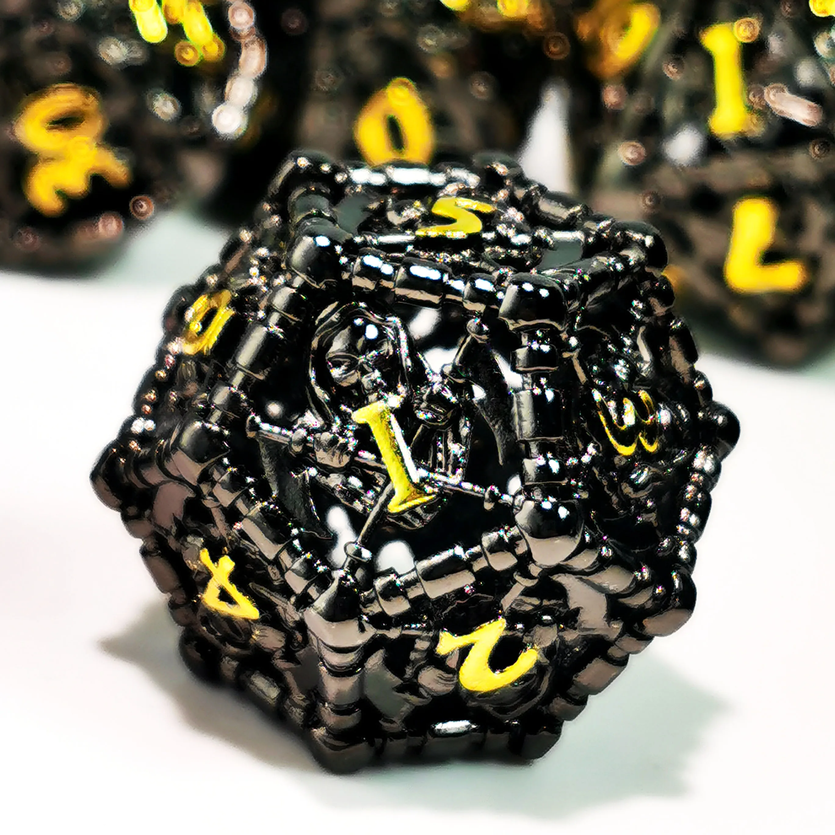 DnD Metal Dice Set - 7 Piece Zinc Alloy Polyhedral Dice, Yellow Patterned for RPG, Dungeons & Dragons Tabletop Games 3