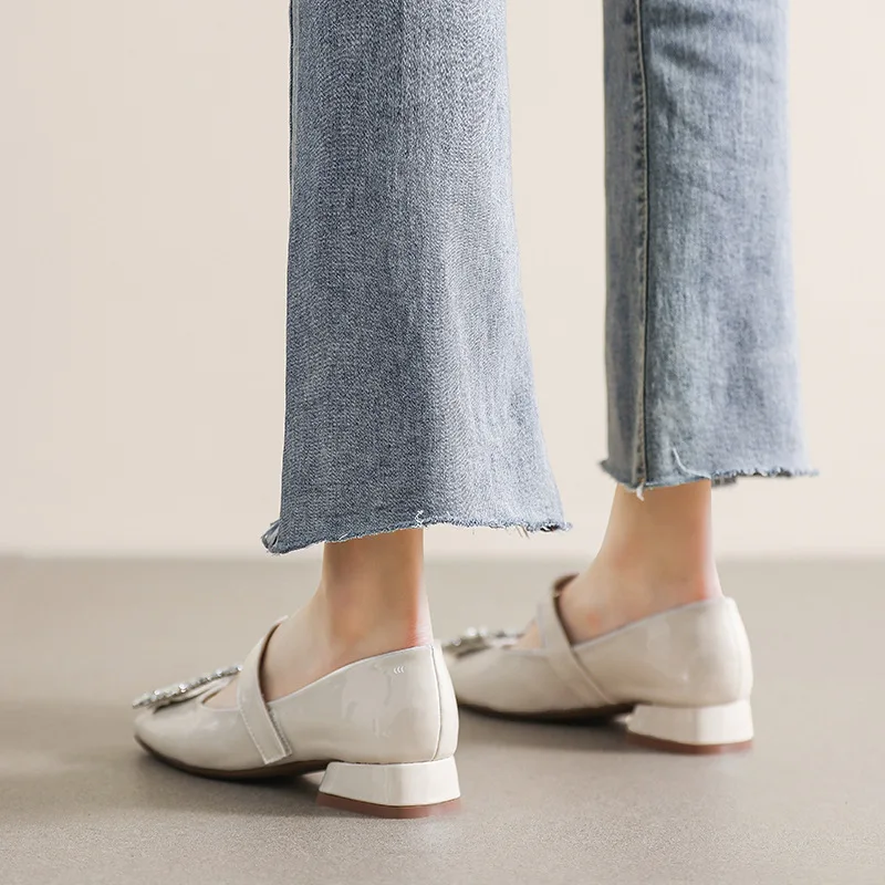 Woman Shoes Luxury Mary Janes Crystal Square Buckle Pumps Ladies Women Evening Party Zapatos De Mujer High Quality Ladies Shoes