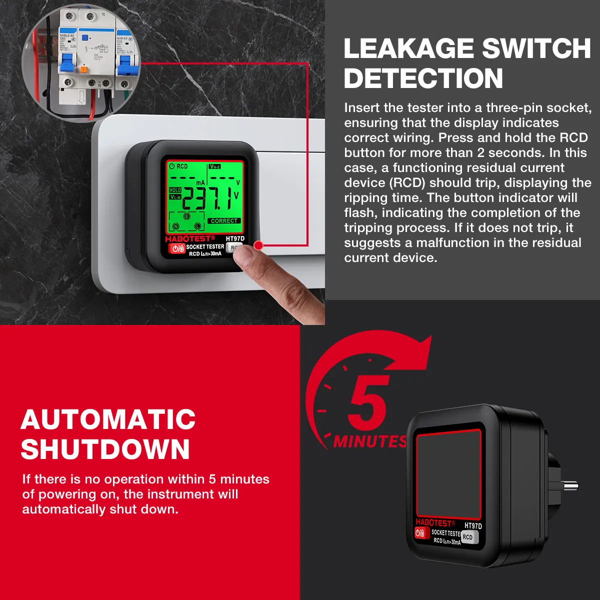 Socket Tester HT97 Pro Voltage Test LCD Digital Outlet Socket Detect US/UK/EU Plug Ground Zero Line Plug Polarity Phase Check
