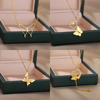 Stainless Steel Butterfly Necklace For Women Gold Color Clavicle Chain Heart Butterfly Pendants Necklaces Party Jewelry Bijoux