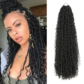 Alibaby Goddess Locs Synthetic Crochet Hair for Braids Ombre Braiding Hair Extension River Faux Locs With Curly Hair 1