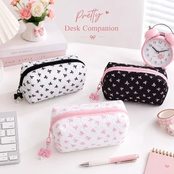 Astuccio Trapuntato con Stampa a Fiocco, Borsa Organizer Portatile di Grande Capacità per Cancelleria con Ciondolo a Perla, Forniture per il Ritorno a Scuola