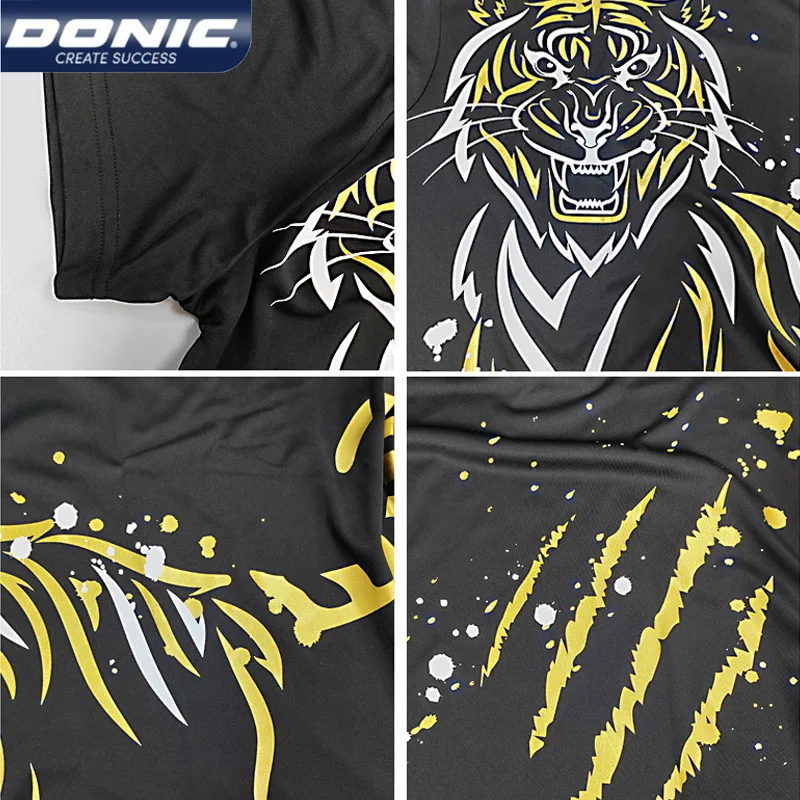 Table Tennis Jersey table tennis shirts DONIC 83237 Men Women Sports T-shirts Tiger Breathable Ping Pong Shirts Short Sleeve Round Neck
