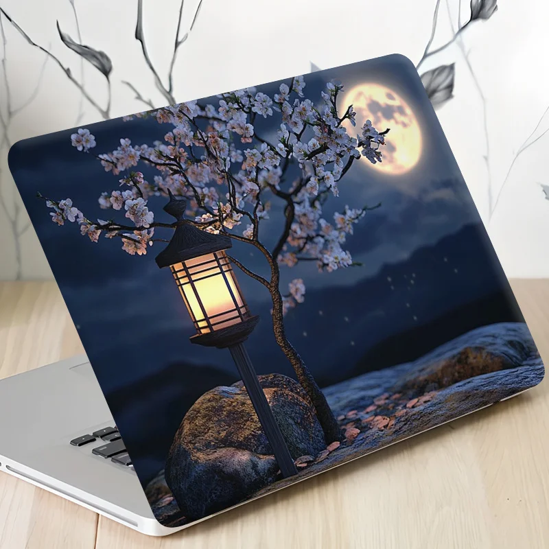 달빛이 비치는 사쿠라 PVC 노트북 케이스, 39x27cm, 고품질 DIY 컷 디자인, 설치 및 제거가 용이합니다. 노트북에 적합