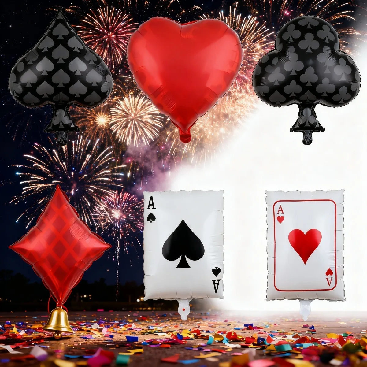 6 Stück Ballondekorationen mit Poker-Motiv, Herz- und Rautenballons, Fotografie-Requisiten mit Poker-Motiv, Partyartikel mit Poker-Motiv – Detail 6