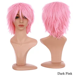 Vibrant Multicolor Synthetic Cosplay Wig - Short Layered Party Hair Extension - 12inch (Dark Pink)