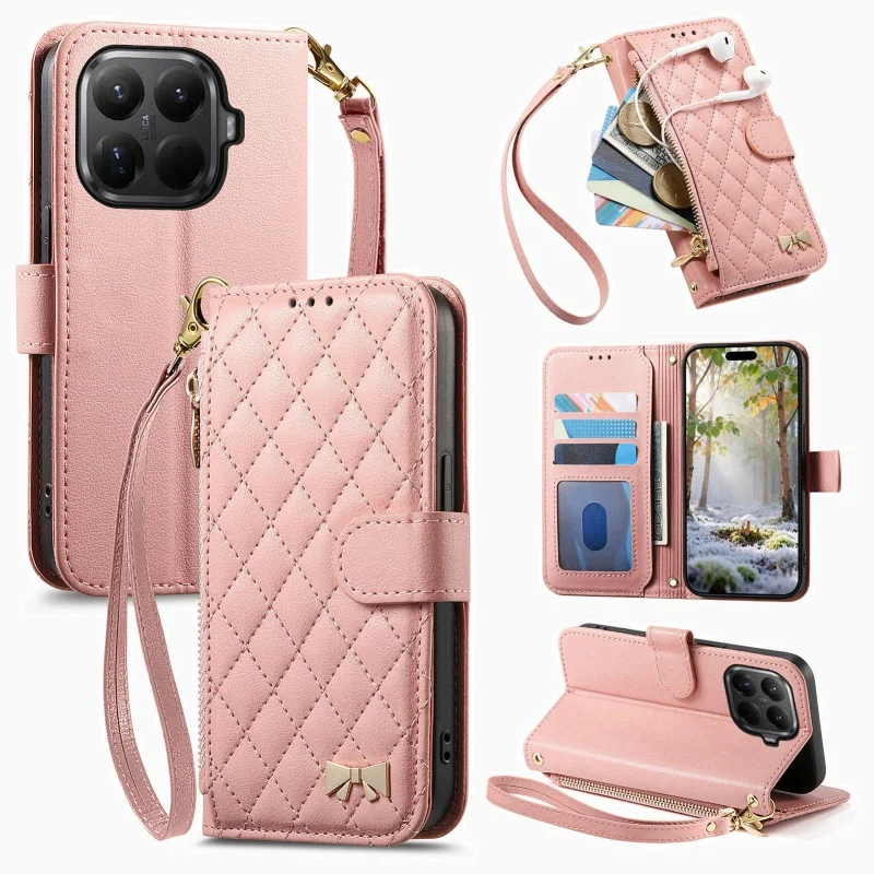 Zipper Leather Wallet Phone Case with Wrist Strap and Card Holder