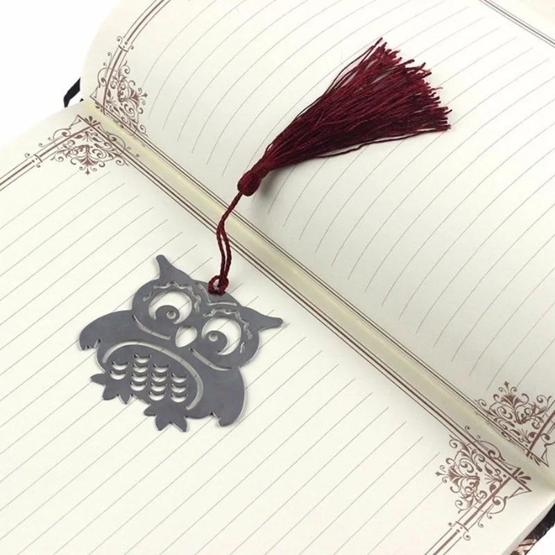1 Pcs Cute Owl Book Markers Birds With Tassels Metal Bookmark Stationery For Kids Gift