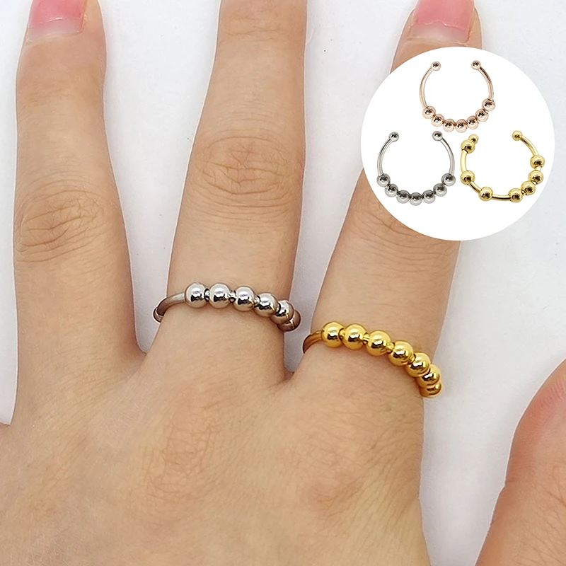 

DIY Beads Spinner Ring Fashion Rotate Freely Anti Stress Anxiety Ring For Women Adjustable Size