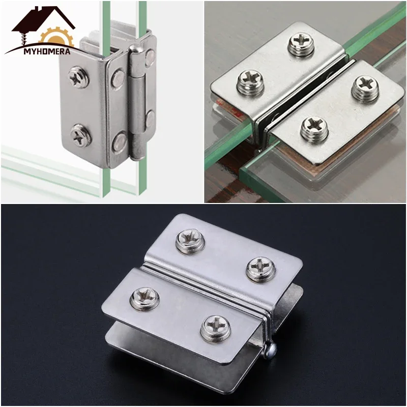 Glass Door Hinge Double Sided Clip Cabinet Cupboard Glass Clamps 180 Degree for 4mm 6mm 8mm 9mm stainless steel hinges door hinges