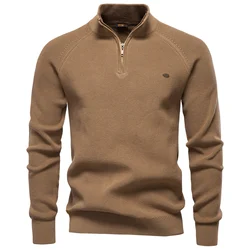 Autumn Cotton Zipper Cardigans for Men - Fashion Casual High - Collar Knitted Sweater (Y832 - Camel)
