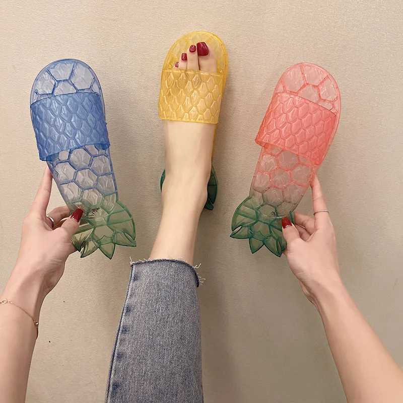 Fruit-shaped Slippers Women's 2022 Summer New Crystal Sandals Indoor Non-slip Slippers Out Color Pineapple Beach Shoes