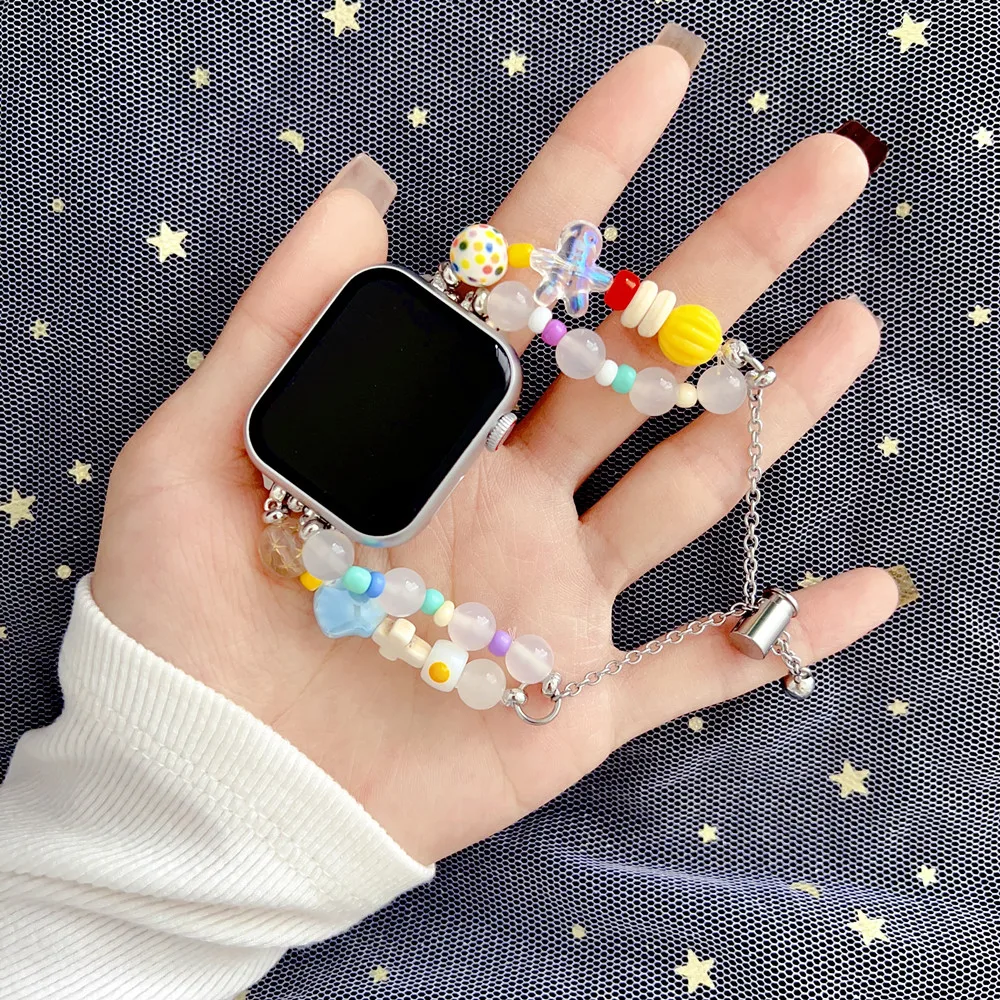 

Candy Color Beading Strap for Apple Watch Band 38/42 40/44mm 8SE 7 6 5 4 3 2 Adjustable Chain for IWatch 49Ultra 41/45mm Correa