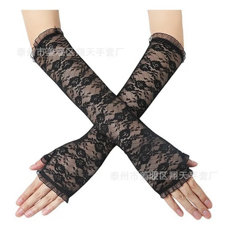 

Wholesale Sun Protection Oversleeve Summer Long Arm Sleeve Elegant Lace Open Finger Gloves Thin Women Driving Breathable