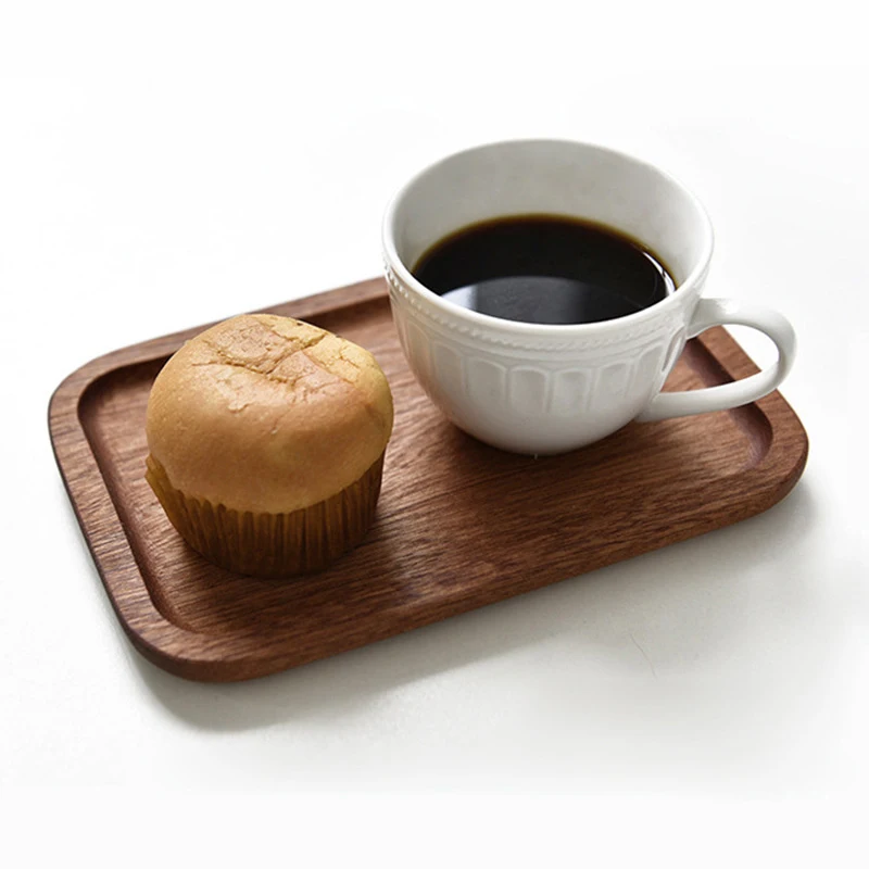 Large Size Walnut Wooden Tray Ins Wind Wooden Plate Dinner Plate Cake Bread Coffee Tea Solid Wood Tray Serving Table