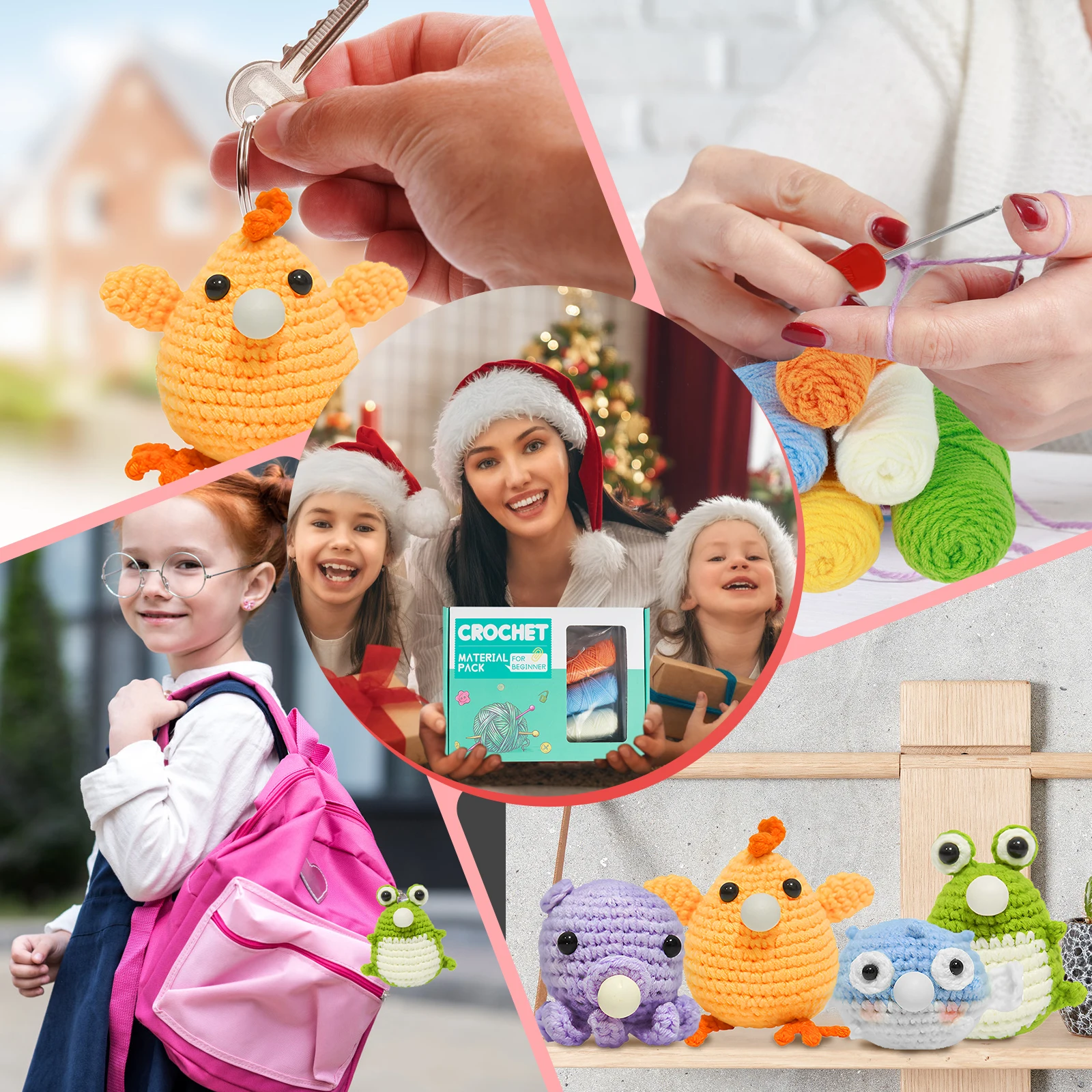 Crochet Kit Beginners Animal Crochet Knitting Cotton Knitting Yarn Thread Needles Hook Knit Tool Set DIY Craft Keychain Pendant