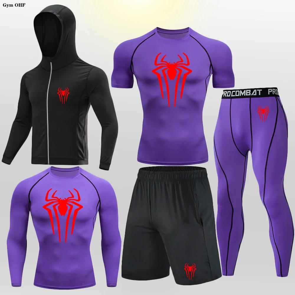 

2099Reflective Sports Suit Men Running Set Jogging Basketball Underwear Tights Sportswear Gym Fitness Tracksuit Training Clothes